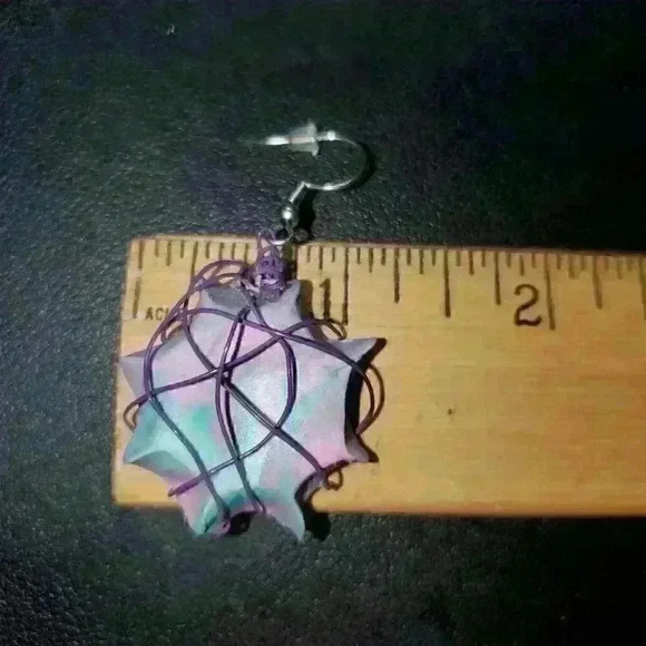 Sailor Moon inspired interstellar galaxy blue & pink marble unique wire earrings - Picture 11 of 13